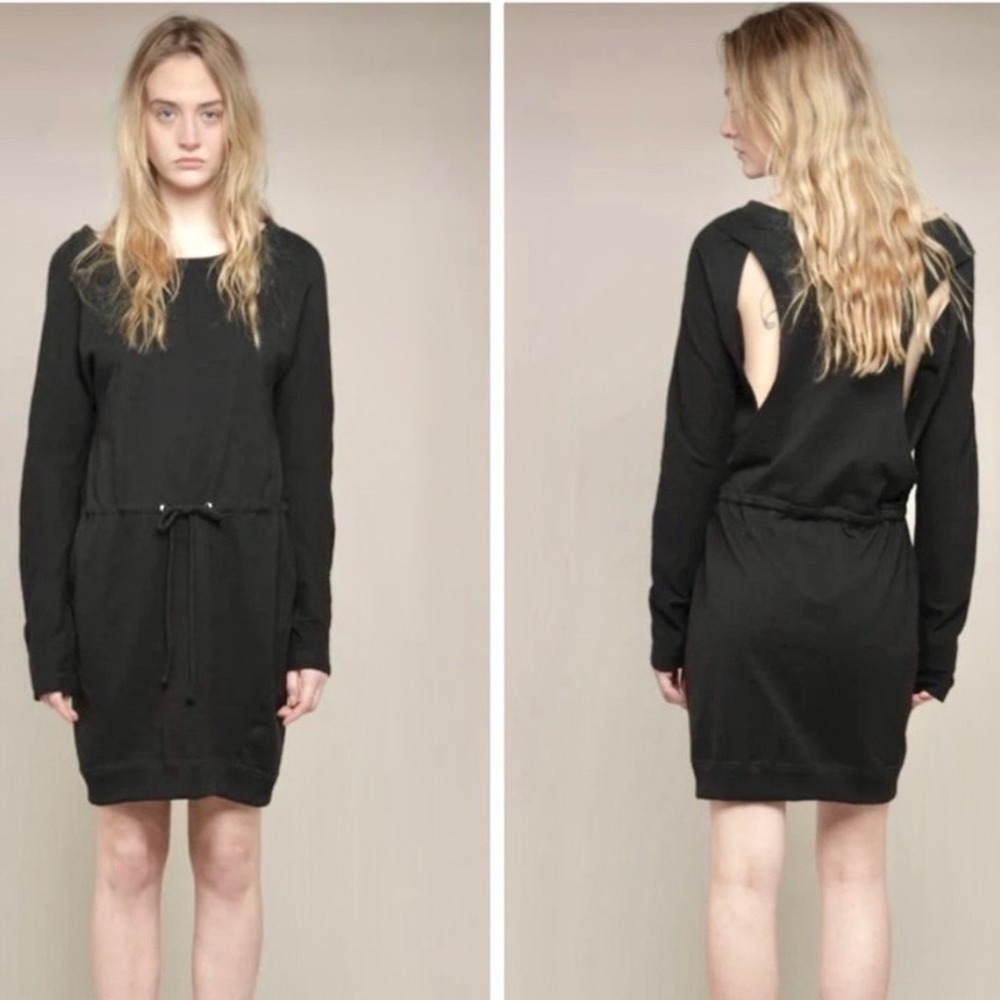 Rag‎ & Bone Black Long Sleeve Cutout Back Drawstring Waist Dress Size 2